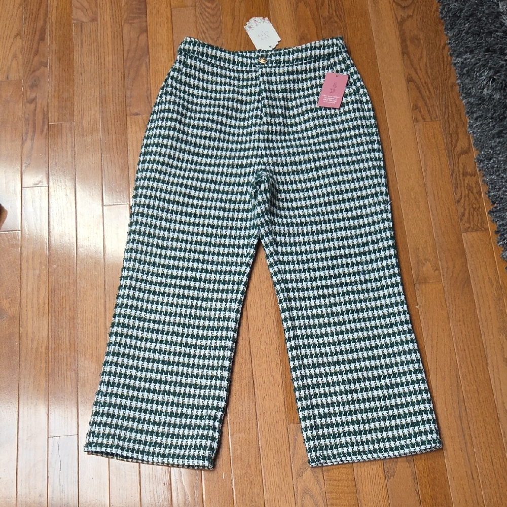 NWT: Ivy City Co Green & White Houndstooth Pants